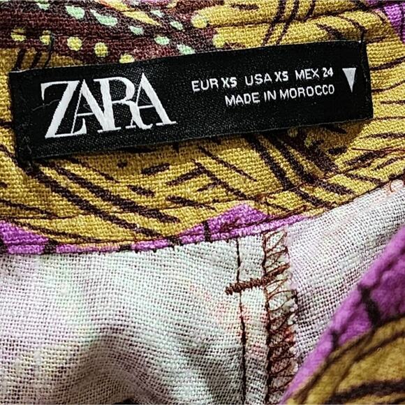 Zara Linen Blend Psychedelic Retro Print Pants Purple Womens XSmall - Picture 10 of 10